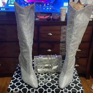 Steve Madden knee boots.. covered in rhinestones